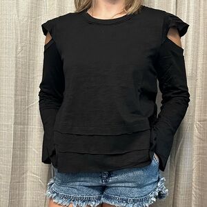 100% cotton black cold shoulder boho bell sleeve top